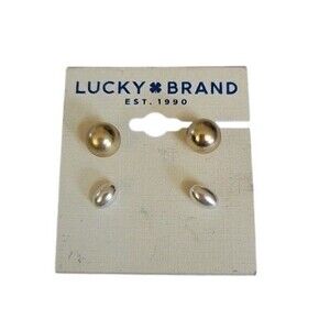 New Lucky Brand Silver & Gold Tone Modern Matte Finish 2 Sets Stud Earrings